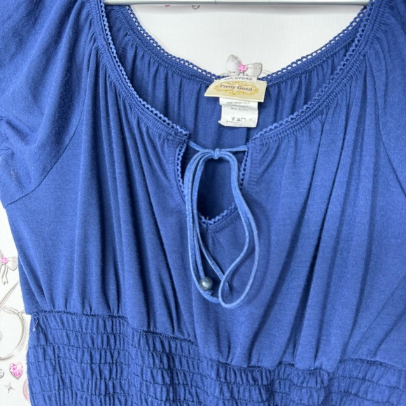 Pretty good dress milkmaid ruffle frilly bottom puff sleeves navy blue cute y2k - Picture 10 of 12